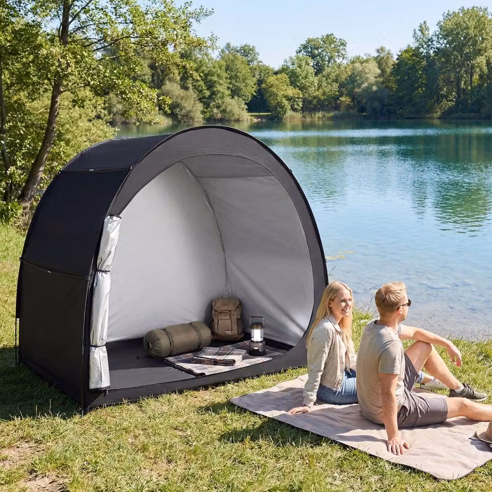 Costway Portable Bicycle Storage Tent with Floor Mat and Zippered Door in Black and Silver, W/D/H: 171 x 123 x 123 cm – 6
