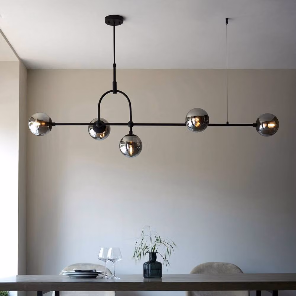 Netlighting Trieste Bar Pendant Ceiling Light in Matt Black with Smoked Mirror Glass – 2