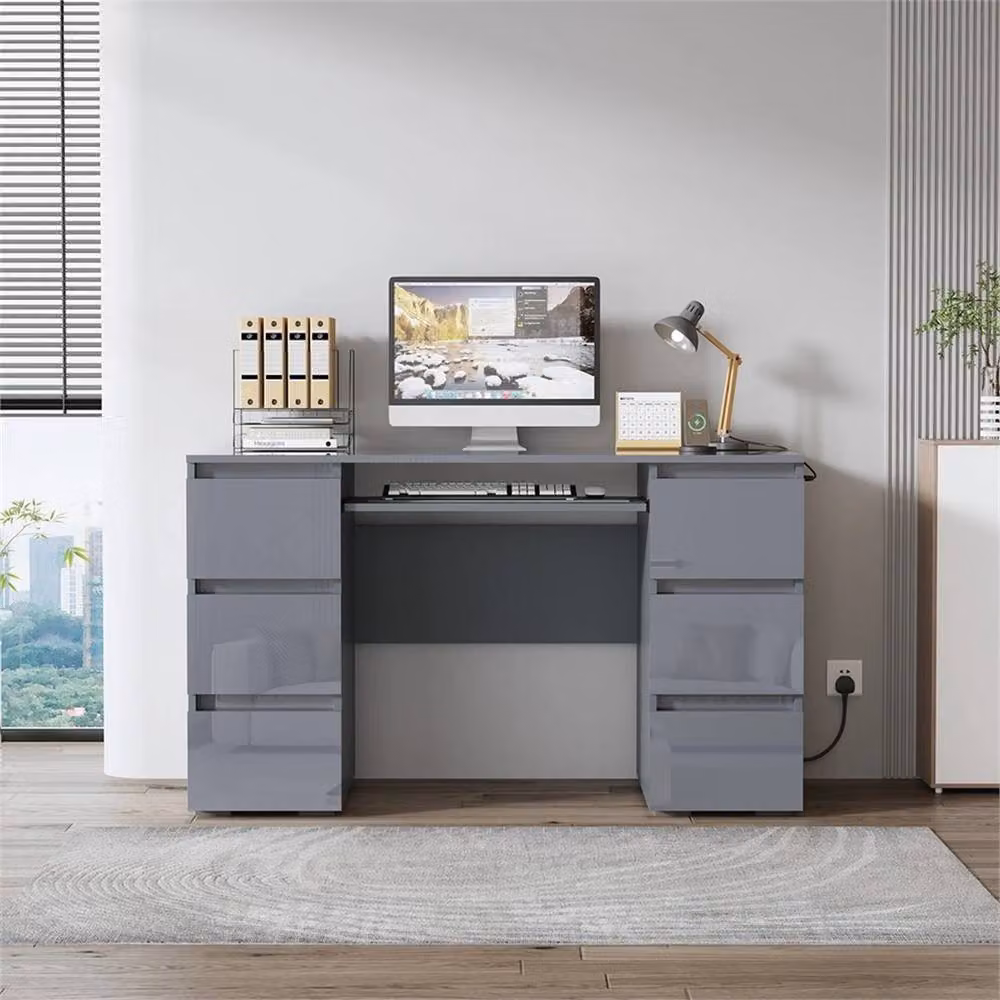 Forgevio Grey High Gloss Modern Dressing Table – 3