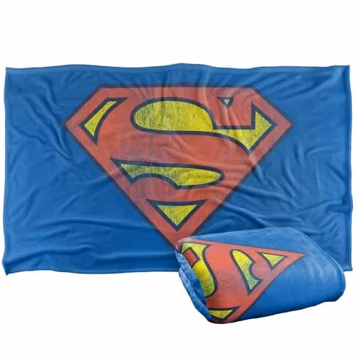 Warner Bros. DC Superman Retro Distressed Logo Super Soft Fleece Throw Blanket, Multicolour