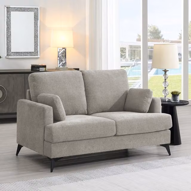 Disley 2 Seater Modern Upholstered Fabric Sofa in Grey and Black