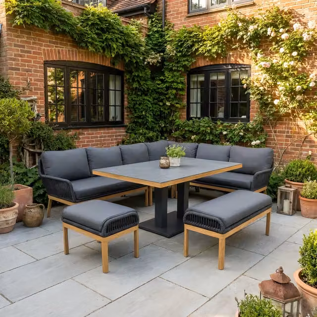 Bracken Outdoors Santiago Corner Sofa Set with Height Adjustable Table in Black and Grey