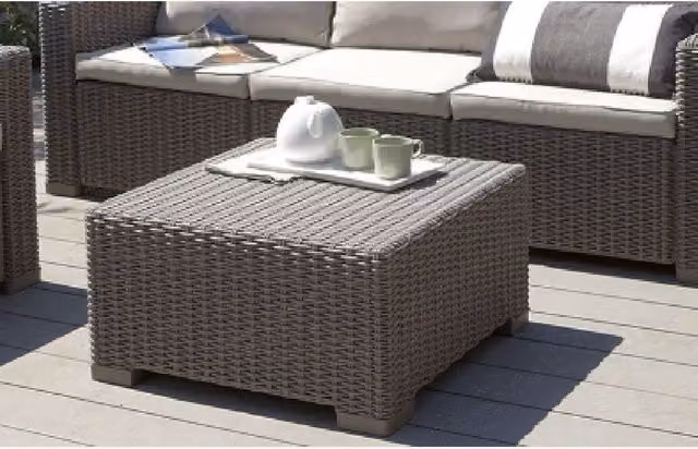 Keter California Taupe Rattan Outdoor Coffee Table in Beige, W/D: 68 x 68 cm