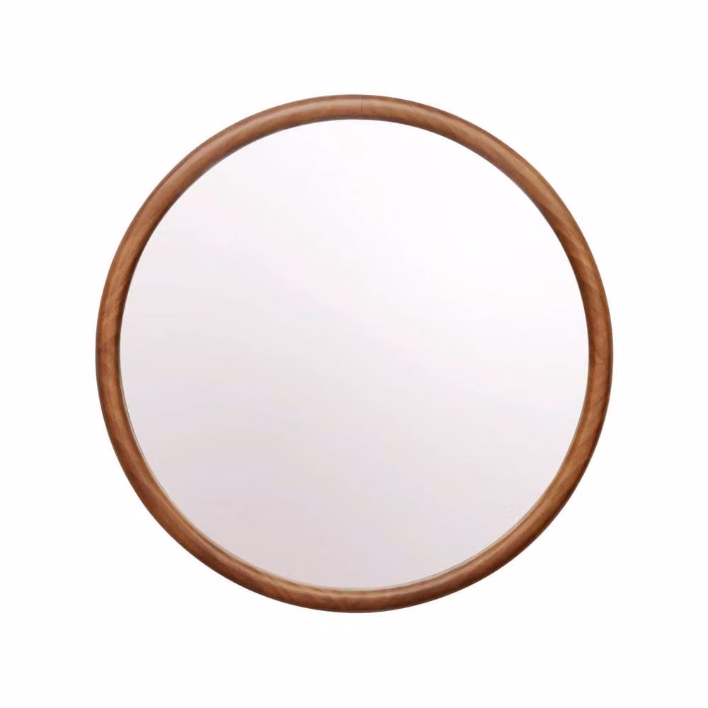 Sweekeek Round Pine Wood Wall Mirror in Dark Brown, Diameter: 60 cm – 2