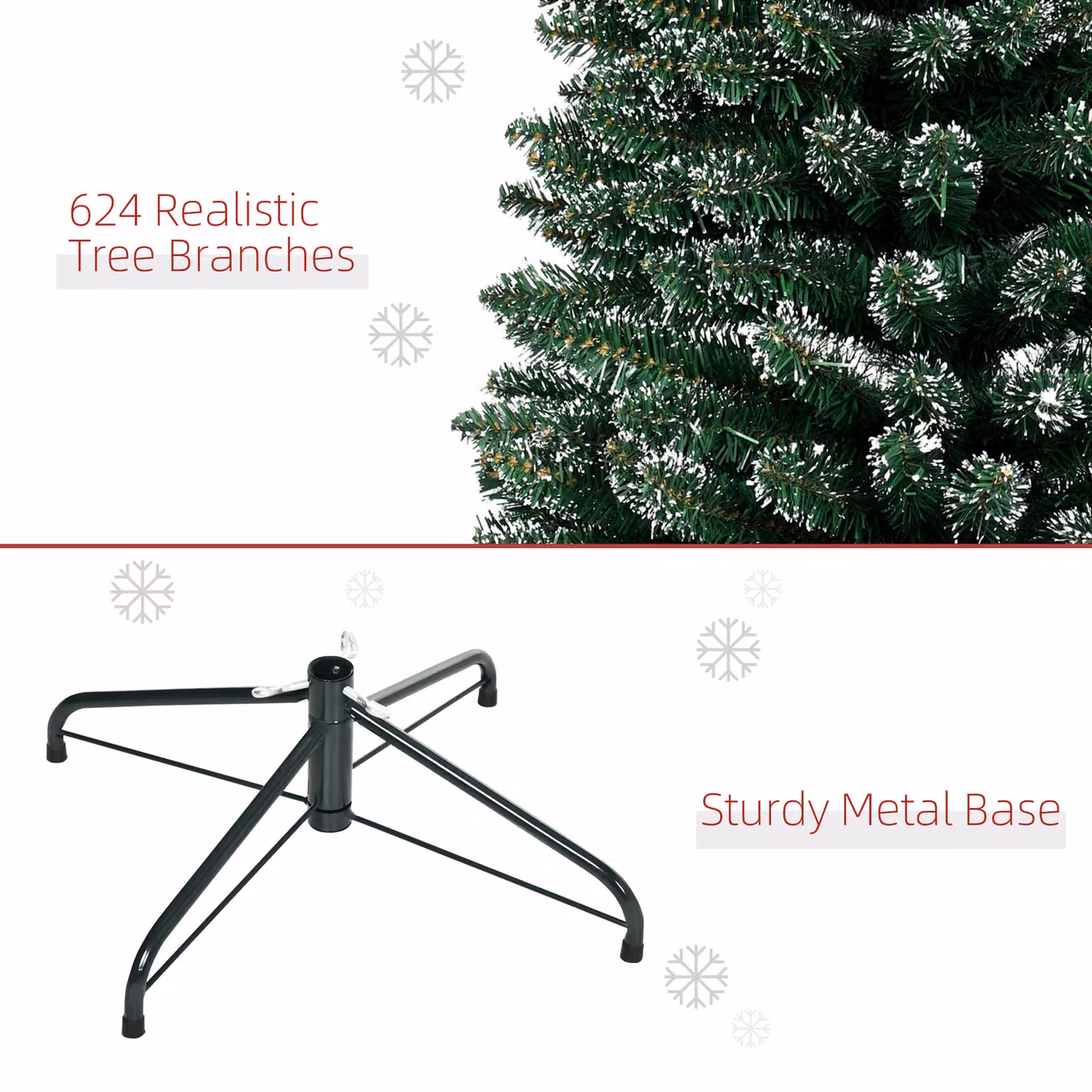 HOMCOM 7.5ft Snow Dipped Artificial Christmas Pencil Tree in Green and White with Black Stand – 5