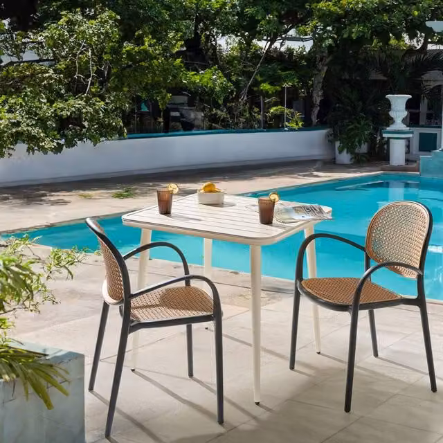 Wyld and Coco Retro Black Matt Plastic Garden Dining Chairs Set of 2 – 1
