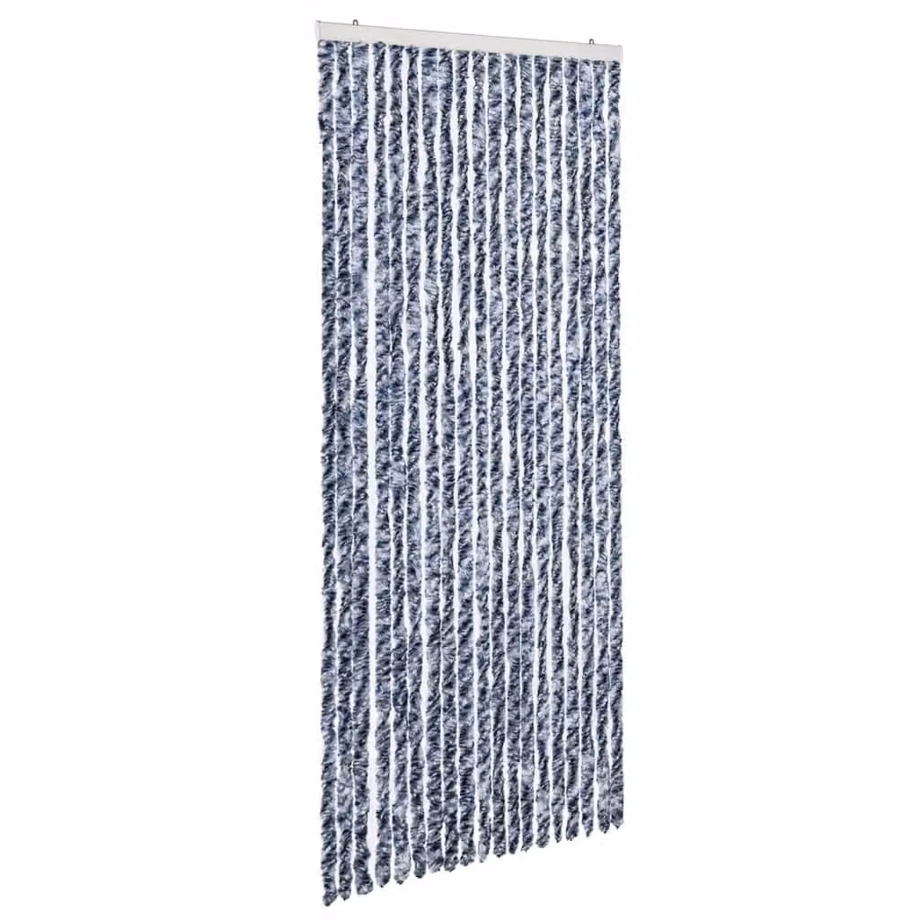 Berkfield Home Striped Chenille Insect Curtain in Blue, White and Silver, W: 56 cm, H: 185 cm – 1