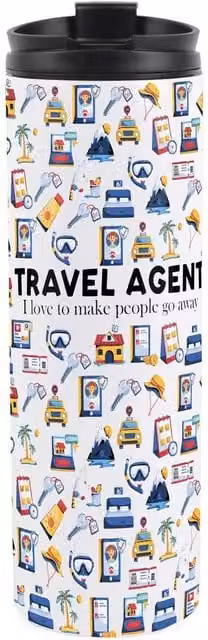 Purely Home Novelty Travel Agent Reusable Stainless Steel Travel Flask Tumbler, Multicoloured and White