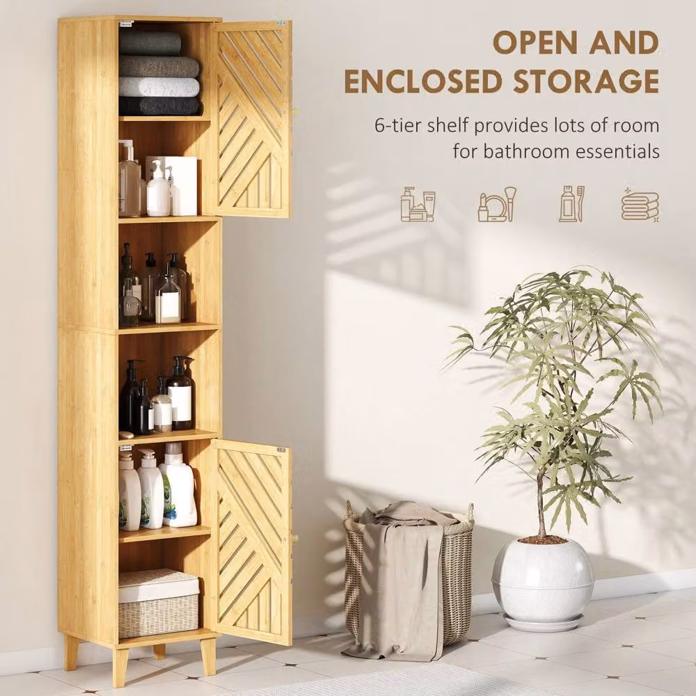 Wyld Haus Hami Tall Bathroom Cabinet with Bamboo Doors and Adjustable Shelves in Natural Brown, W/D/H: 32 x 32 x 170 cm – 3