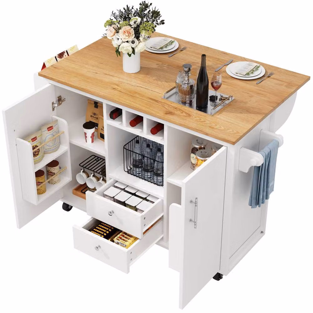 Fascinate White Kitchen Island Trolley with Folding Worktop and Smart Storage – 4