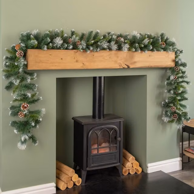 Samuel Alexander 2.7m Frosted Glacier Christmas Garland with Pine Cones in Green – 1