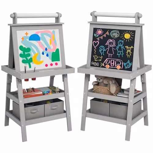 AIYAPLAY Art Easel with Paper Roll for Kids, Grey, H: 118 cm, W: 59 cm, D: 48 cm – 1