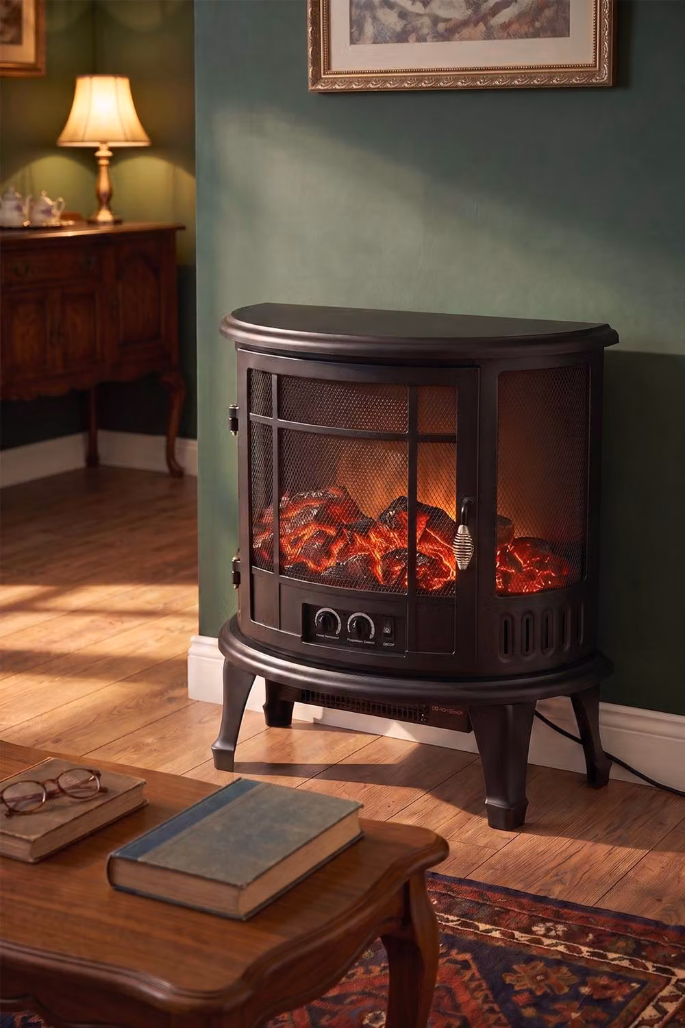 Living and Home 24 Inch Freestanding Electric Fireplace Stove Heater with Log Set in Black – 3