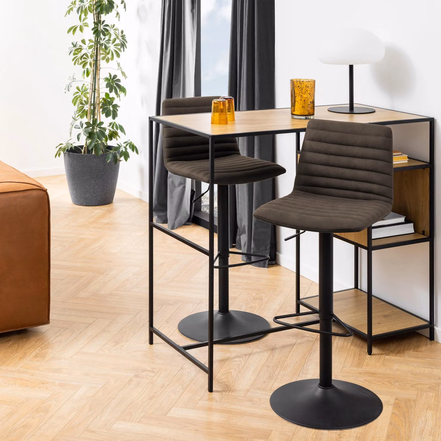 Furniture To Go Kimmy Bar Stool Set of 2 in Grey Anthracite Fabric – 3