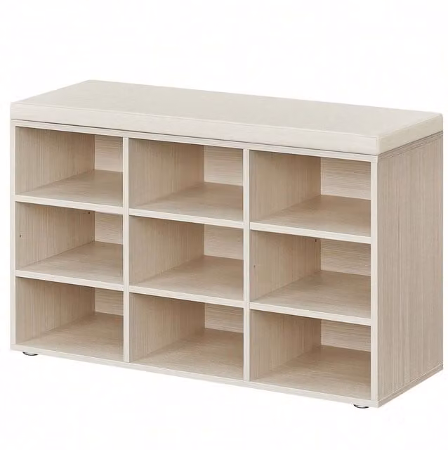 VASAGLE Industrial Shoe Storage Bench with Beige Fabric Cushion in Brown