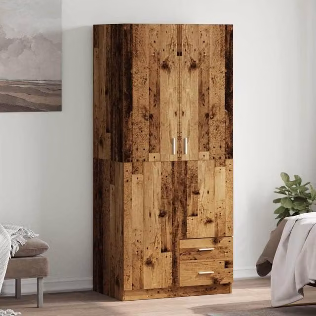 Berkfield Home Rustic Old Wood Wardrobe in Brown, W/D/H: 80 x 52 x 180 cm – 1