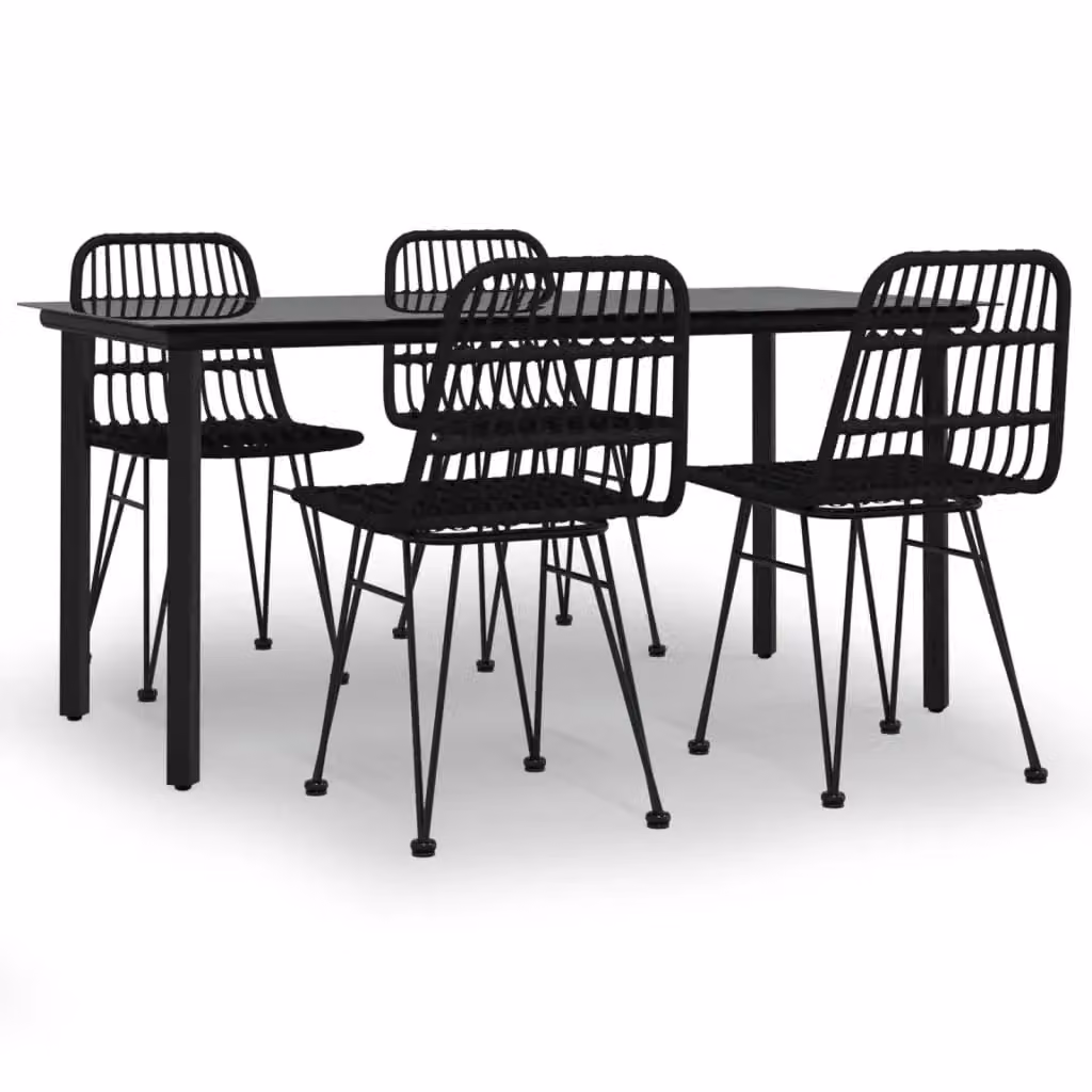 Berkfield Home 5 Piece Black Poly Rattan Garden Dining Set with Glass Top Table