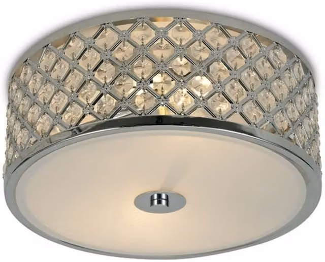 Sasha E14 Flush Ceiling Light in Polished Chrome with Crystal Glass, Diameter: 30 cm