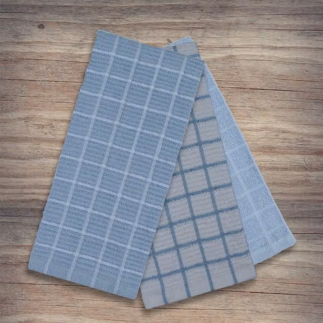 Kitchen Trends Ripple Check Super Absorbent Cotton Tea Towels, 3 Pack, Blue