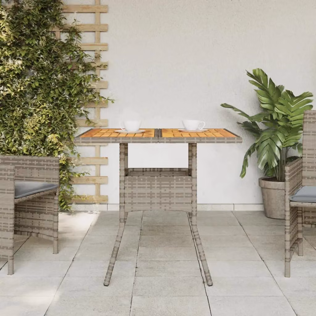 Berkfield Home Grey Poly Rattan Garden Table with Acacia Wood Top, W/D/H: 80 x 80 x 75 cm – 3