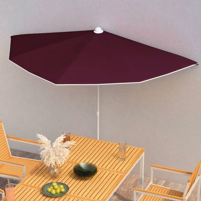 Berkfield Home Durable Garden Half Parasol with Pole, Red, W/D/H: 195 x 90 x 90 cm