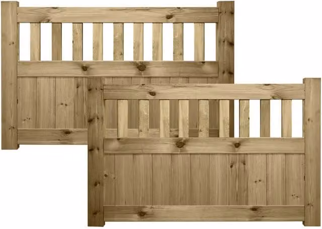 Premier Garden Supplies URBAN Interlocked Tongue Groove Double Driveway Gate with Picket Pale Top, Pressure Treated, W: 270 cm, H: 90 cm