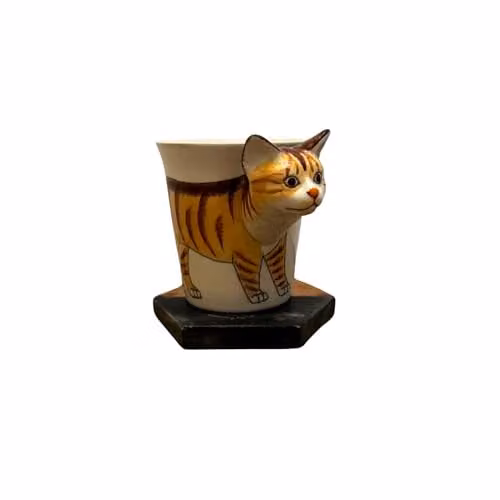 Thai Gifts Handmade Ceramic Ginger Cat Mug in White and Orange with 3D Handle – 2