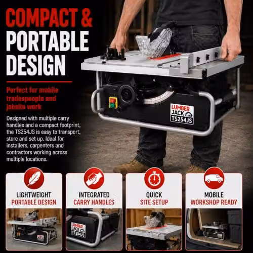 Lumberjack Red 2000W Compact Benchtop Table Saw with 254mm Blade – 5