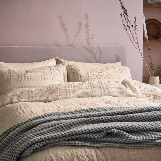 Murmur Maeve Waffle Cotton Duvet Cover and Pillowcase Set, Beige, W/D/H: 140 x 200 cm – 1