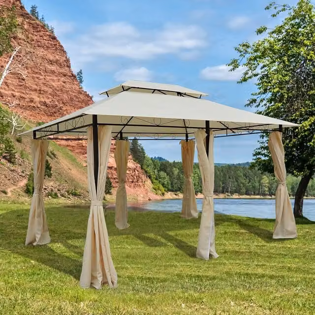 Outsunny 2 Tier Steel Frame Outdoor Gazebo in Beige
