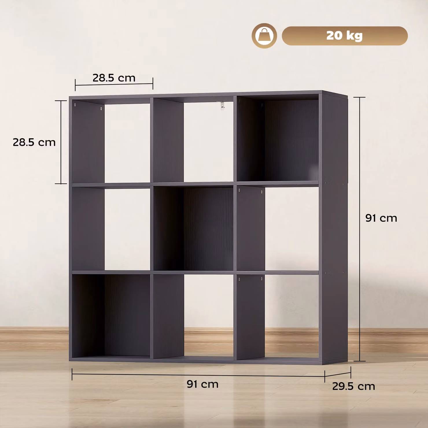 HOMCOM Modern 9 Cube Storage Unit and Bookcase in Grey – 3
