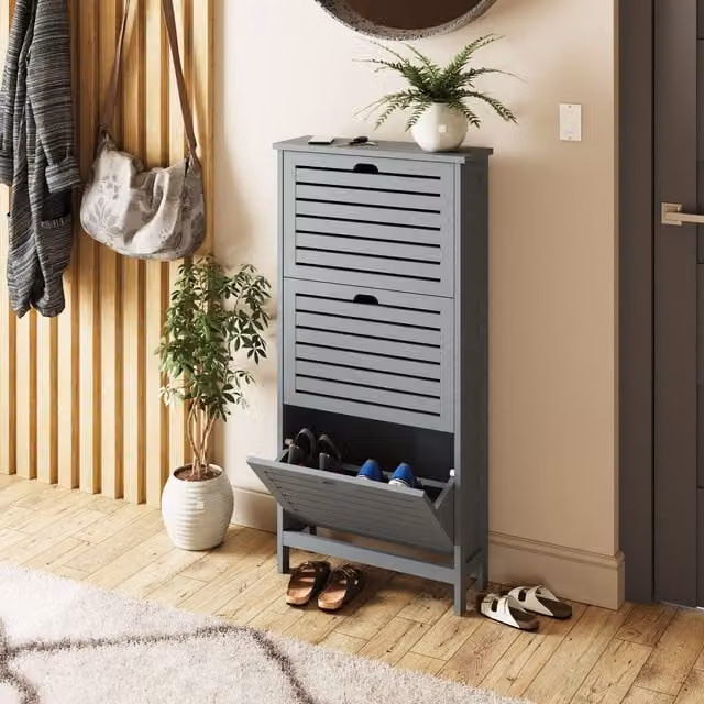 GFW Bergen Three Tier Scandinavian Shoe Cabinet in Grey – 1