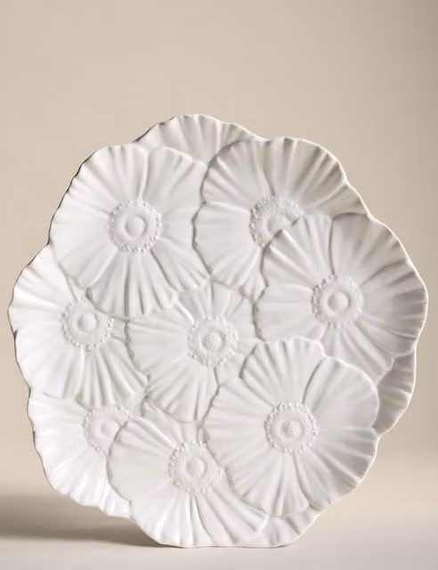M&S White Floral Stoneware Platter