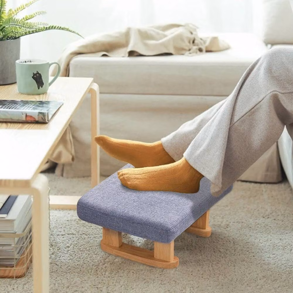 FORGEVIO Blue Small Fabric Footstool with Wood Frame – 3