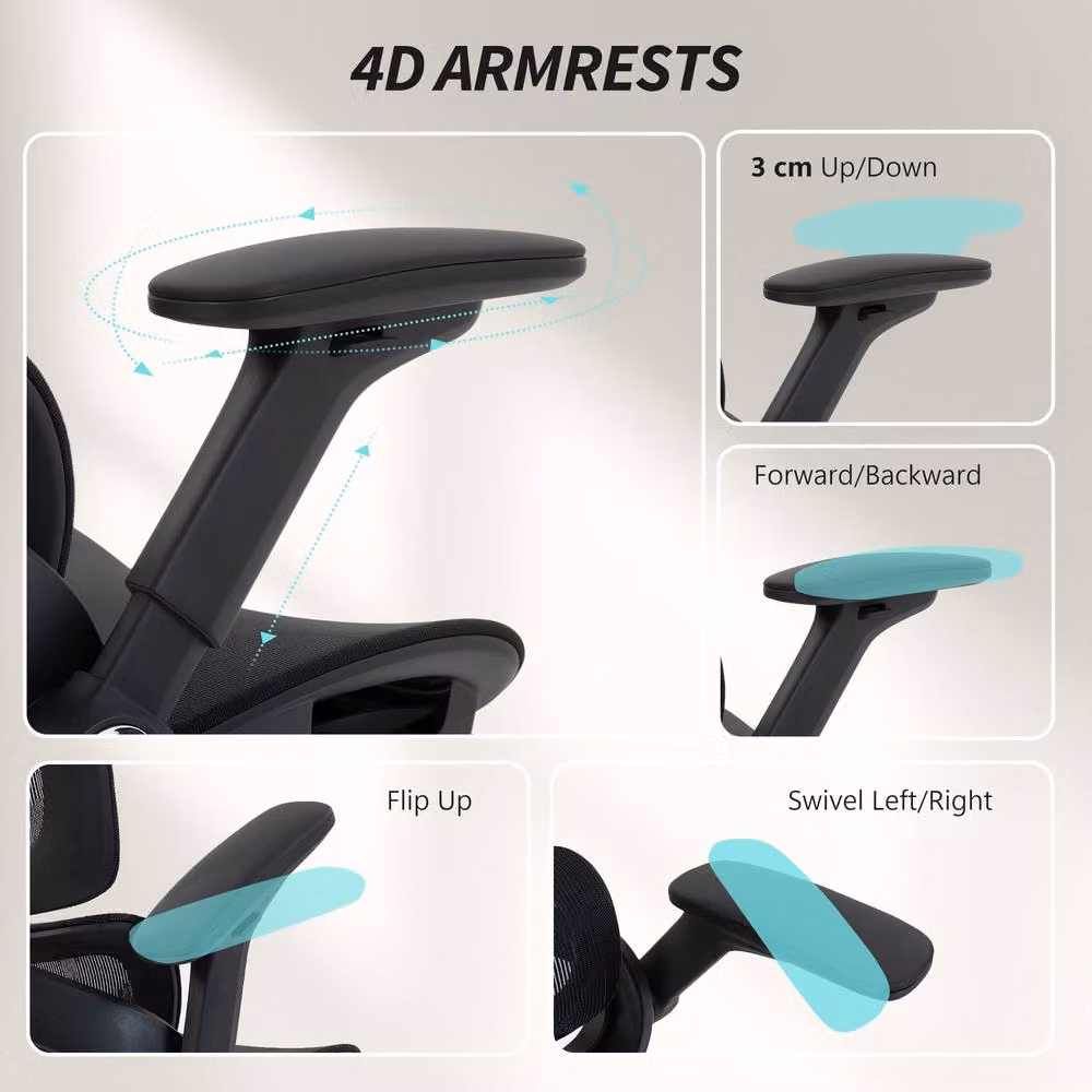 STILVORA Ergonomic Office Chair in Black Fabric with Adjustable Headrest and Seat Depth – 9
