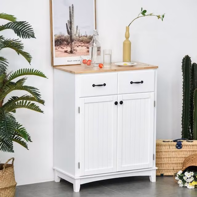 HOMCOM Modern Sideboard Kitchen Storage Cabinet with Drawers in White and Black – 1