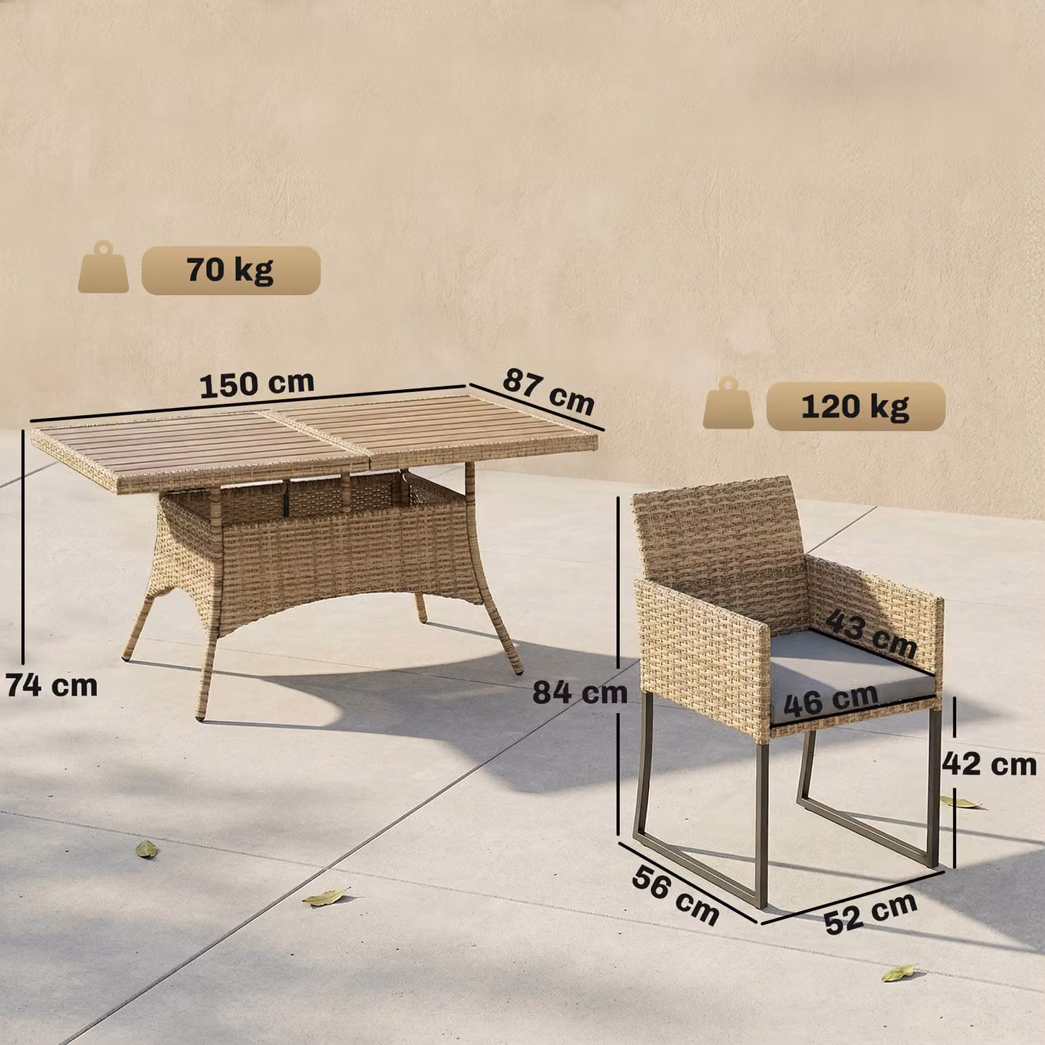 Outsunny 7 Piece Rattan Garden Dining Set with Wood-Plastic Table and 6 Chairs in Grey – 3