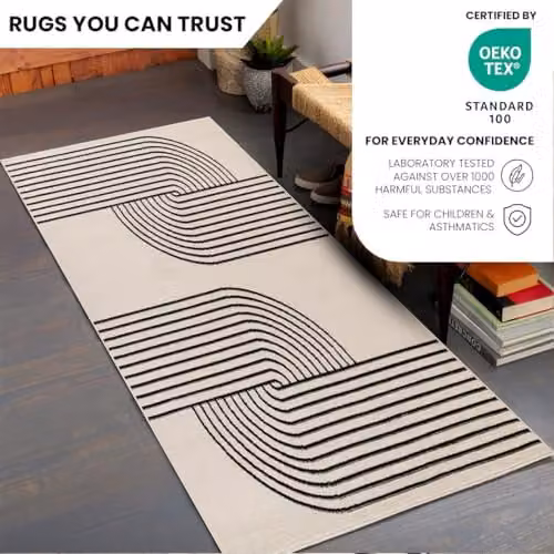 Livabliss Hialeah Abstract Modern Rug in White, Black and Beige, W/D/H: 80 x 220 cm – 3
