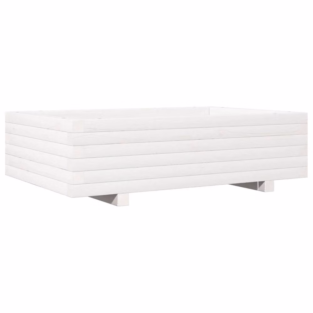 Berkfield Home Decorative Ornamental Garden Planter, White, Solid Wood, W: 90 cm, D: 60 cm, H: 26.5 cm – 2