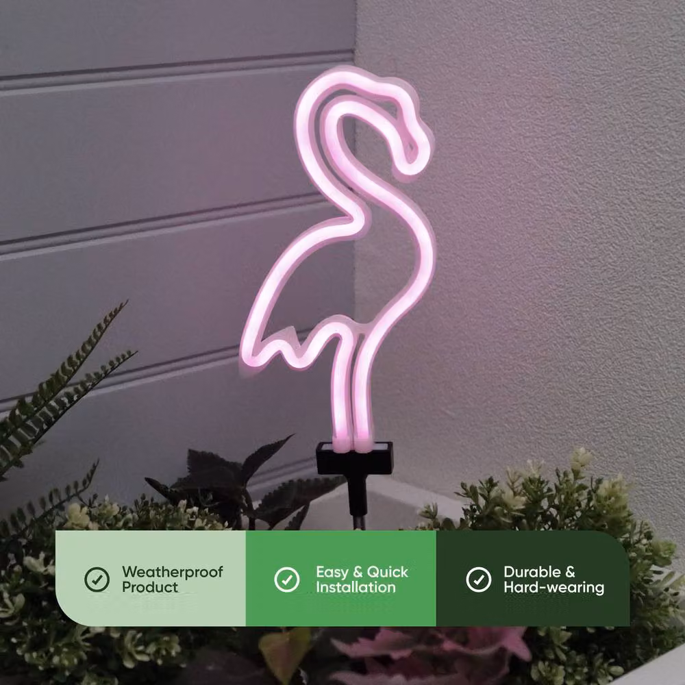 Gardenwize Solar Powered Pink Neon Flamingo LED Garden Stake Light – 2