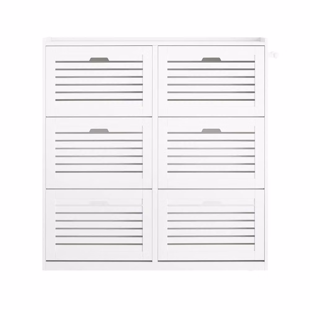 SoBuy Modern White Matt Space-Saving Shoe Cabinet with 6 Tilting Compartments and Ventilation – 2