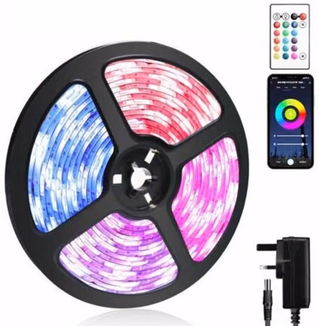 Livingandhome RGB LED Strip Lights with Remote Control and Timer, Multicolour, Black