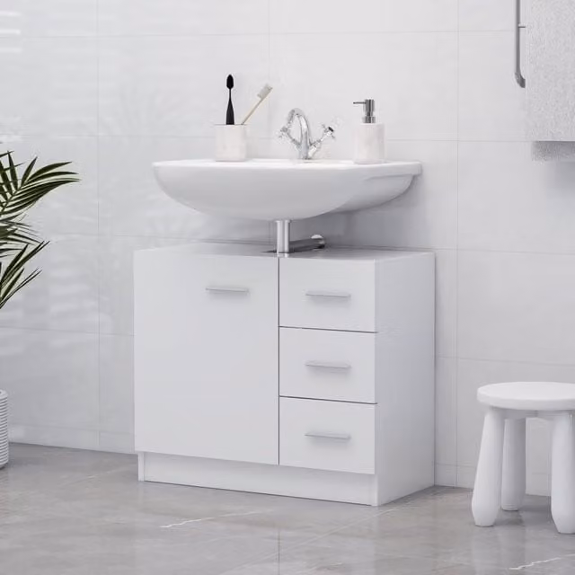 Berkfield Home White Sink Cabinet W: 63 cm, D: 30 cm, H: 54 cm