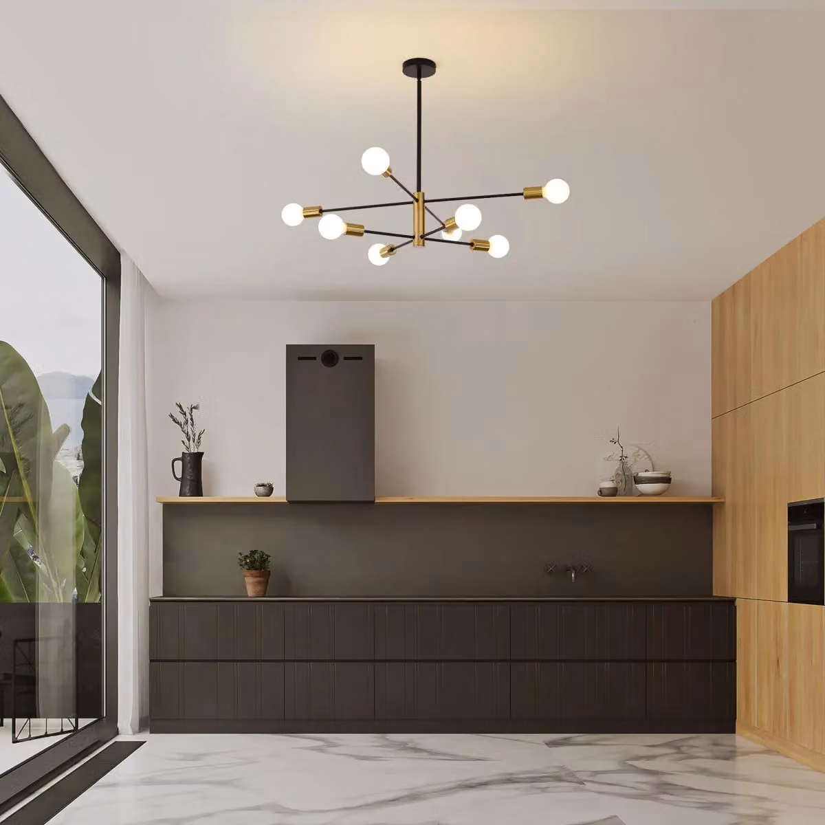 Garwarm 8 Light Sputnik Chandelier in Gold and Black with Adjustable Height and Dimmable LED Functionality – 2