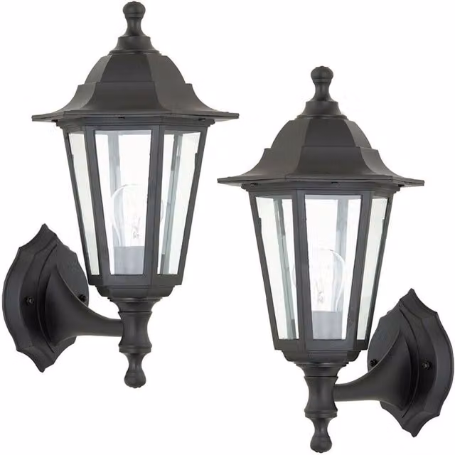 Loops 2 Pack Black IP44 Outdoor Wall Lantern with Transparent Glass