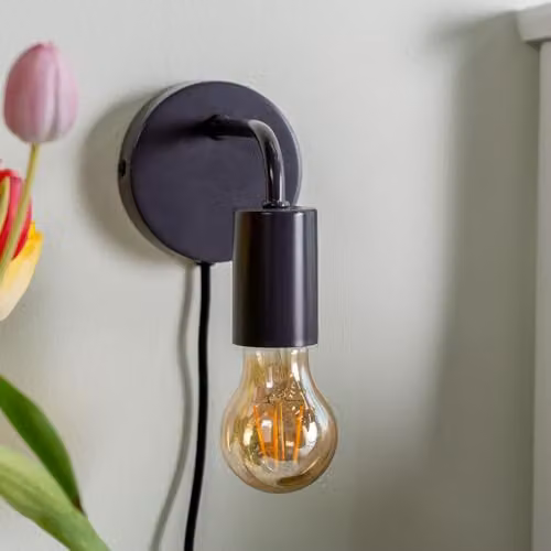 ValueLights Colour Pop Plug-in Wall Light in Charcoal Grey with LED Bulb Included – 2