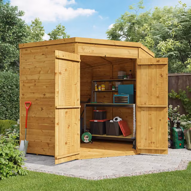 BillyOh Rustic Brown Wooden Corner Pent Workshop Shed with Double Doors