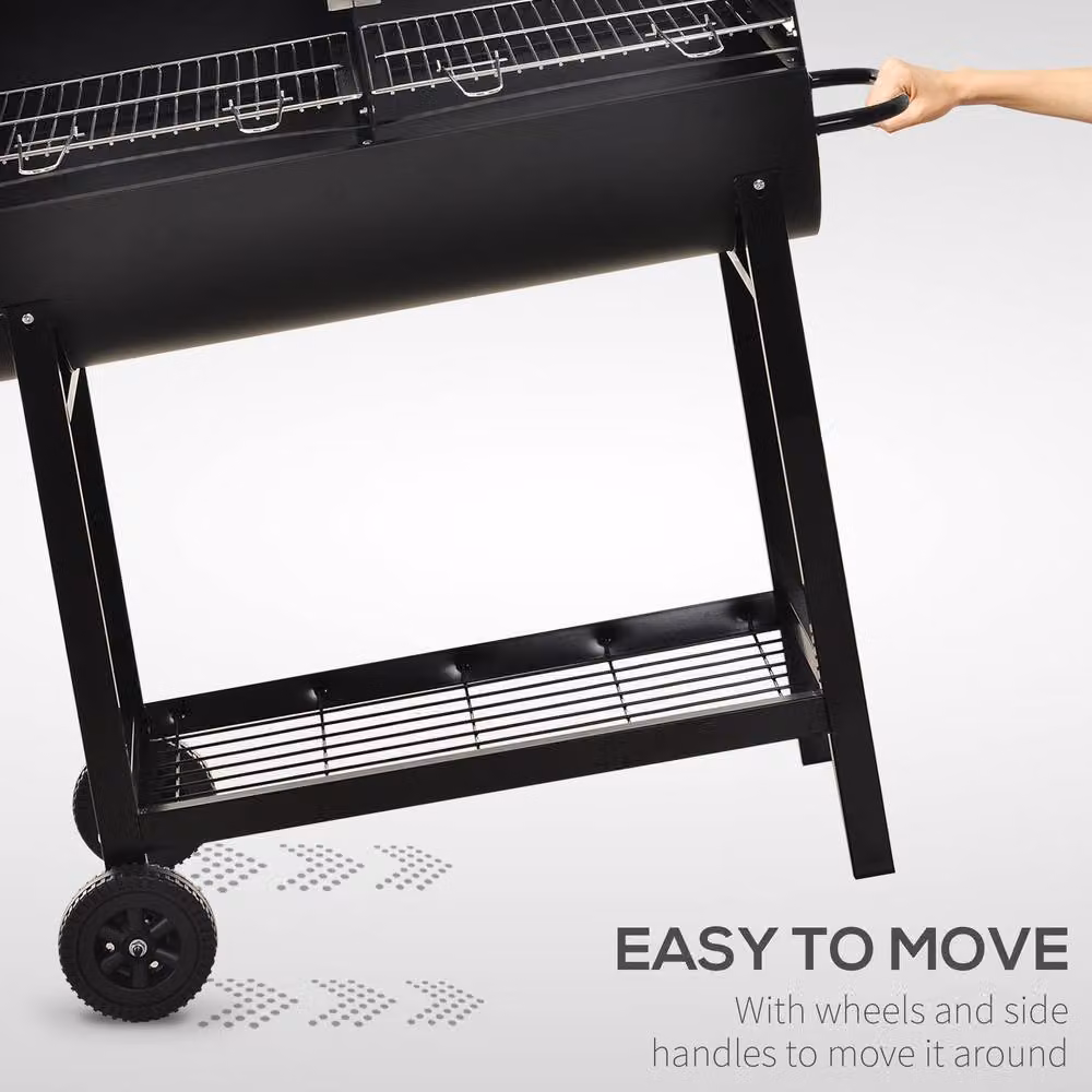 Rolipo Steel 2-Grill Charcoal BBQ with Wheels, Black – 6