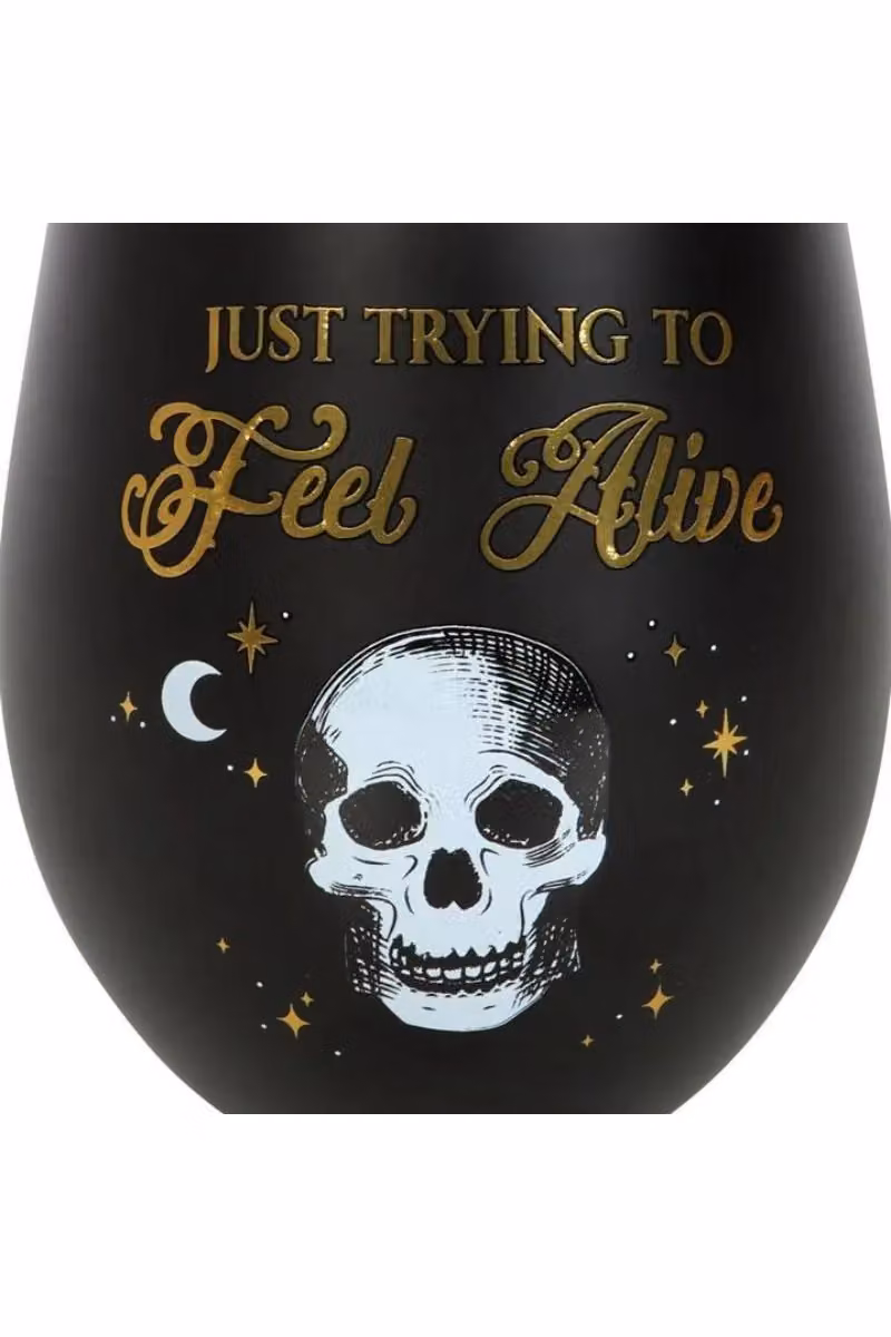 KDMD Trying to Feel Alive Stemless Wine Glass in Black and Gold – 4