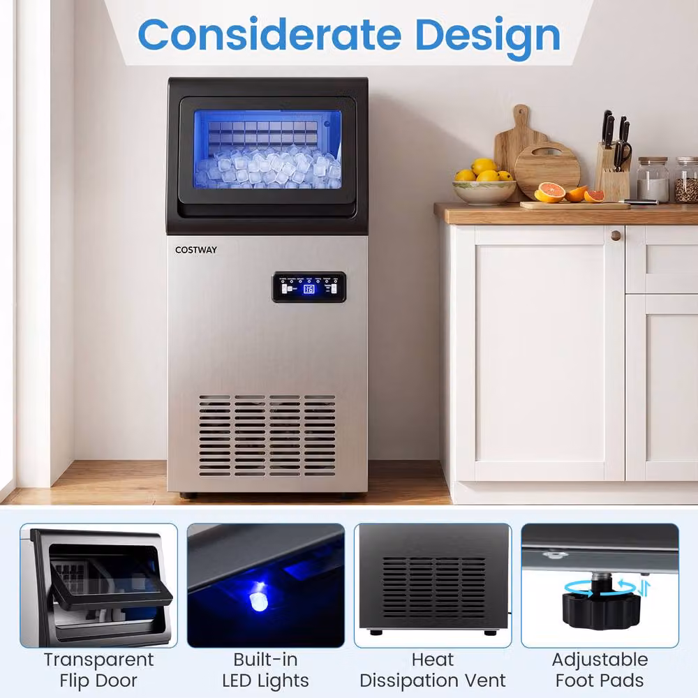 Costway Commercial Stainless Steel Ice Maker with Filter, Silver – 7